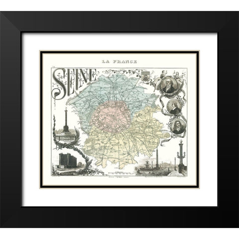 Seine Department France - Migeon 1869 Black Modern Wood Framed Art Print with Double Matting by Migeon