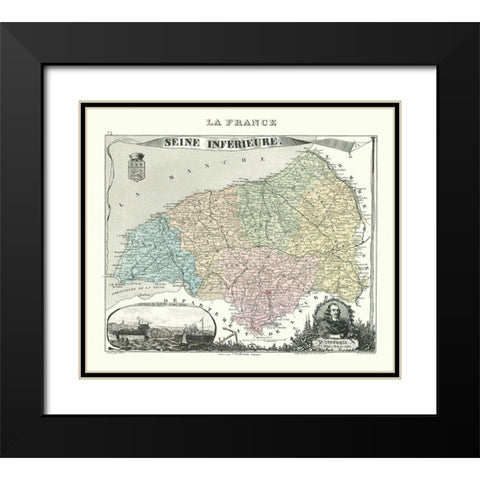 Seine Inferieure Department France - Migeon 1869 Black Modern Wood Framed Art Print with Double Matting by Migeon