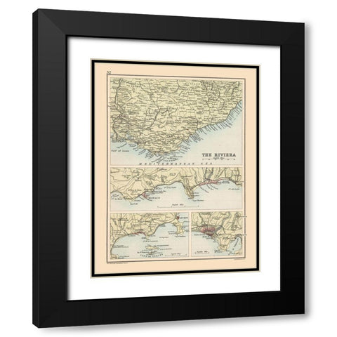 French Riviera France - Bartholomew 1892 Black Modern Wood Framed Art Print with Double Matting by Bartholomew