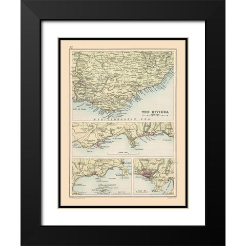 French Riviera France - Bartholomew 1892 Black Modern Wood Framed Art Print with Double Matting by Bartholomew