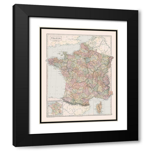 Departments of France - Black 1867 Black Modern Wood Framed Art Print with Double Matting by Black