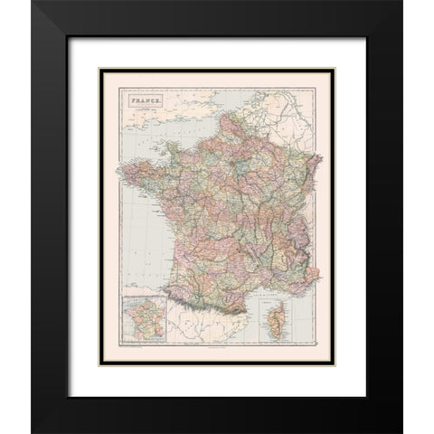 Departments of France - Black 1867 Black Modern Wood Framed Art Print with Double Matting by Black