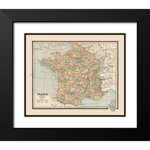 France - Cram 1888 Black Modern Wood Framed Art Print with Double Matting by Cram