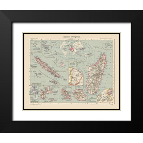 French Colonies France - Schrader 1908 Black Modern Wood Framed Art Print with Double Matting by Schrader