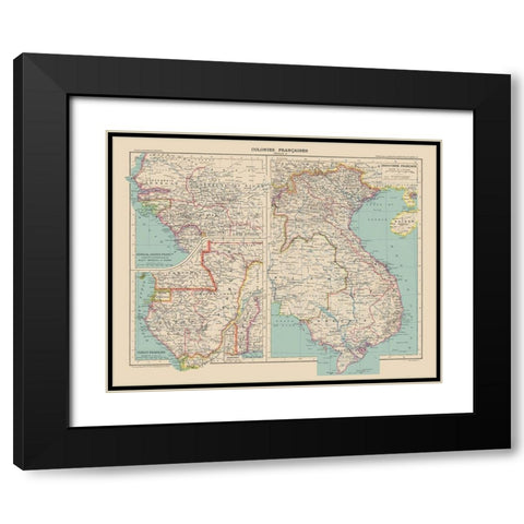 French Colonies France - Schrader 1908 Black Modern Wood Framed Art Print with Double Matting by Schrader