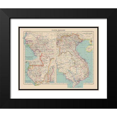French Colonies France - Schrader 1908 Black Modern Wood Framed Art Print with Double Matting by Schrader