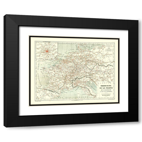 Railroads France - Cortambert 1880 Black Modern Wood Framed Art Print with Double Matting by Cortambert
