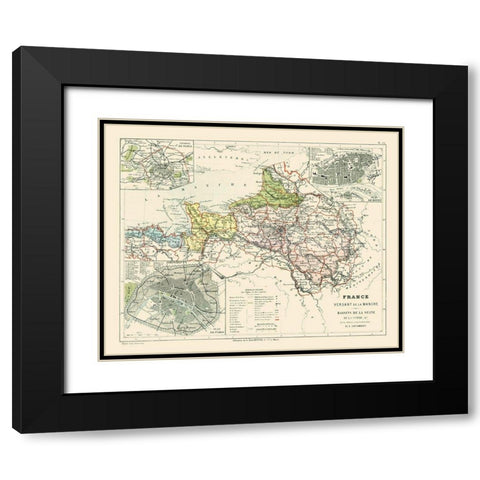 Basins of Seine France - Cortambert 1880 Black Modern Wood Framed Art Print with Double Matting by Cortambert
