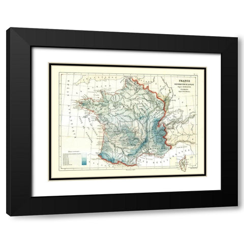 Rain Distribution France - Cortambert 1880 Black Modern Wood Framed Art Print with Double Matting by Cortambert