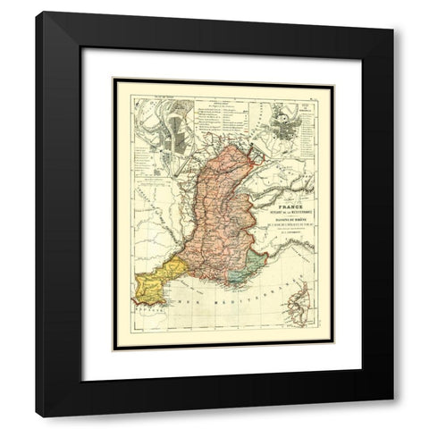 Basins of Rhone France - Cortambert 1880 Black Modern Wood Framed Art Print with Double Matting by Cortambert