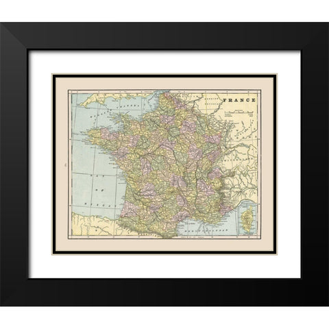 France - Cram 1892 Black Modern Wood Framed Art Print with Double Matting by Cram