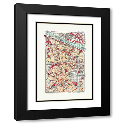 Central Paris France - Blue Guides 1921 Black Modern Wood Framed Art Print with Double Matting by Blue Guides