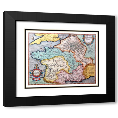 Ancient France - Ortelius 1570 Black Modern Wood Framed Art Print with Double Matting by Ortelius