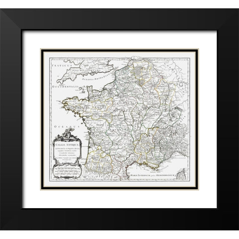 Ancient France - Vaugondy 1757 Black Modern Wood Framed Art Print with Double Matting by Vaugondy