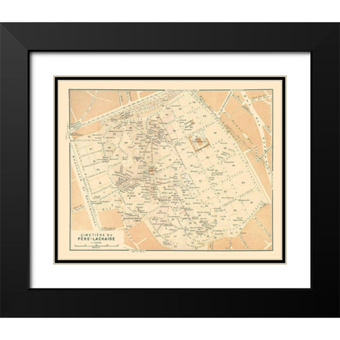 Pere Lachaise Cemetery Paris France - Baedeker Black Modern Wood Framed Art Print with Double Matting by Baedeker