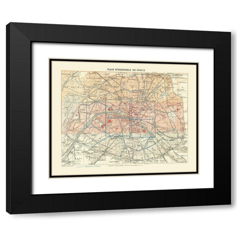 Paris France - Baedeker 1911 Black Modern Wood Framed Art Print with Double Matting by Baedeker