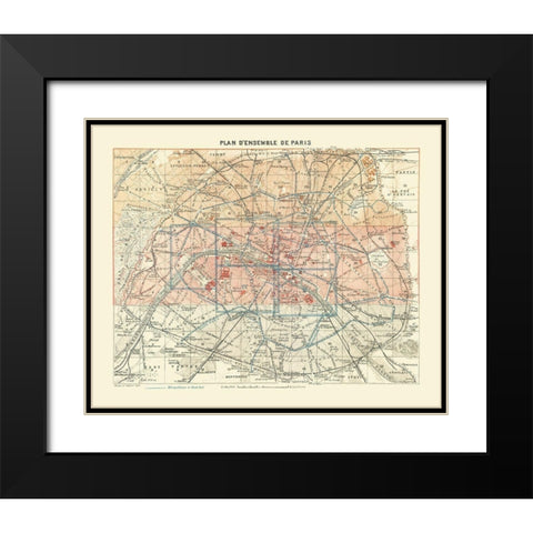 Paris France - Baedeker 1911 Black Modern Wood Framed Art Print with Double Matting by Baedeker