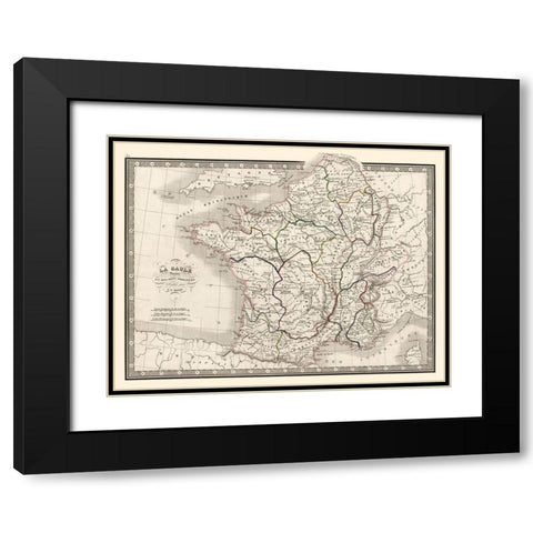 Ancient France Ten Provinces - Monin 1839 Black Modern Wood Framed Art Print with Double Matting by Monin