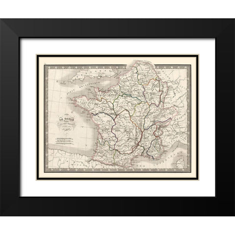 Ancient France Ten Provinces - Monin 1839 Black Modern Wood Framed Art Print with Double Matting by Monin
