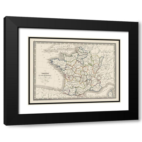 Thirty Two Provinces France - Monin 1839 Black Modern Wood Framed Art Print with Double Matting by Monin
