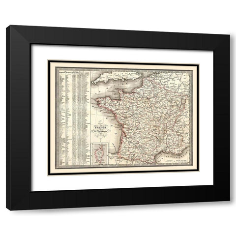 86 Departments France - Monin 1839 Black Modern Wood Framed Art Print with Double Matting by Monin