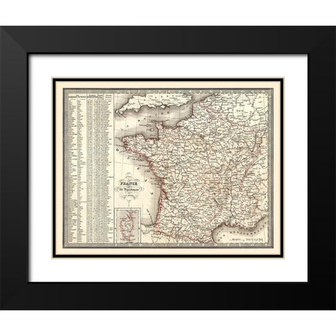 86 Departments France - Monin 1839 Black Modern Wood Framed Art Print with Double Matting by Monin