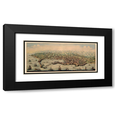 Genoa Panoramic Italy - Mortier 1704 Black Modern Wood Framed Art Print with Double Matting by Mortier