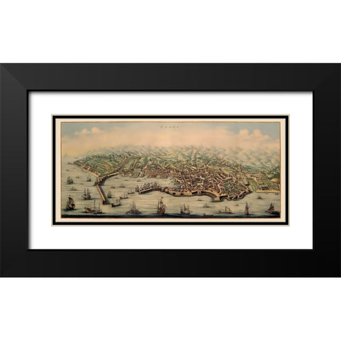 Genoa Panoramic Italy - Mortier 1704 Black Modern Wood Framed Art Print with Double Matting by Mortier