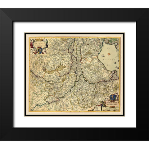 Gelderland Zutphen Netherlands - Visscher 1682 Black Modern Wood Framed Art Print with Double Matting by Visscher
