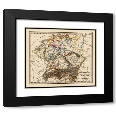 Germany Belgium Netherlands Switzerland Benelux Black Modern Wood Framed Art Print with Double Matting by Stieler