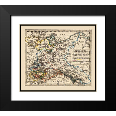 Europe Northern Germany - Stieler 1852 Black Modern Wood Framed Art Print with Double Matting by Stieler