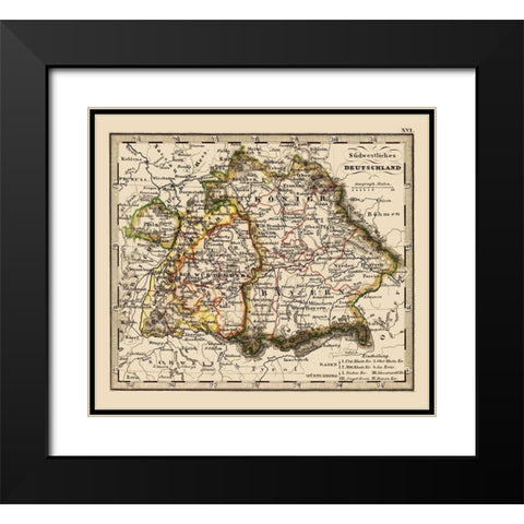 Southwest Germany - Stieler 1852 Black Modern Wood Framed Art Print with Double Matting by Stieler