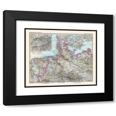 Northwest Germany - Stieler 1885 Black Modern Wood Framed Art Print with Double Matting by Stieler