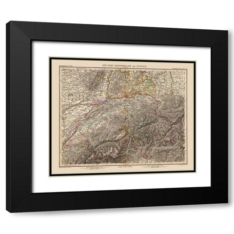 Southwest Germany Switzerland - Stieler 1885 Black Modern Wood Framed Art Print with Double Matting by Stieler