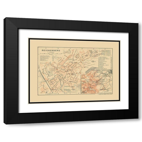 Reichenberg Germany - Baedeker 1910 Black Modern Wood Framed Art Print with Double Matting by Baedeker