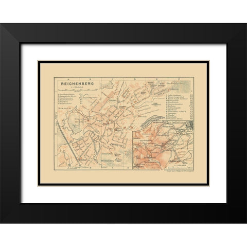 Reichenberg Germany - Baedeker 1910 Black Modern Wood Framed Art Print with Double Matting by Baedeker