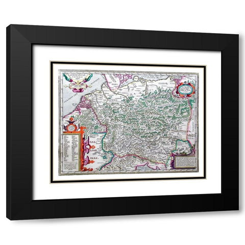Ancient Germany - Ortelius 1587 Black Modern Wood Framed Art Print with Double Matting by Ortelius