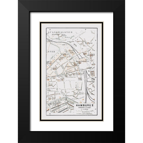 Hamburg Inner City Germany - Baedeker 1914 Black Modern Wood Framed Art Print with Double Matting by Baedeker