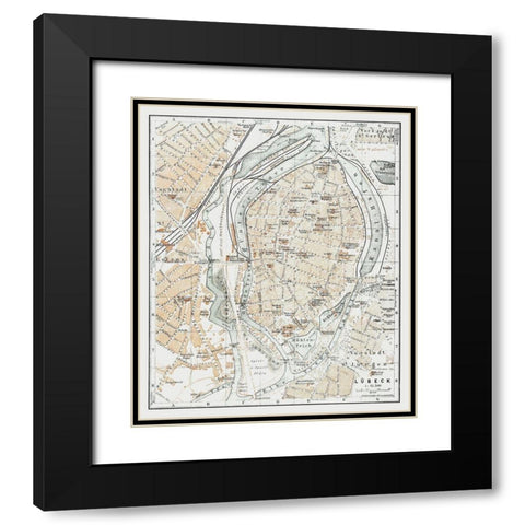 Lubeck Germany - Baedeker 1914 Black Modern Wood Framed Art Print with Double Matting by Baedeker