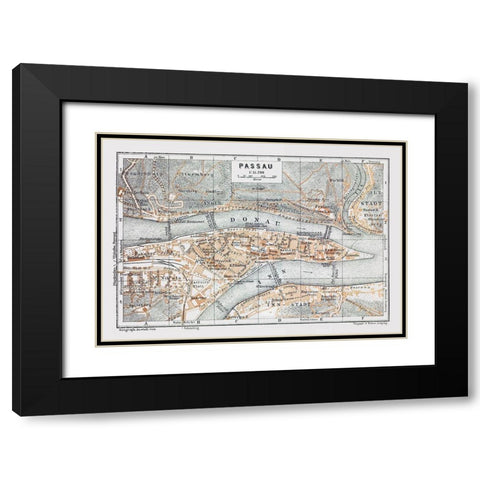 Passau Germany - Baedeker 1914 Black Modern Wood Framed Art Print with Double Matting by Baedeker