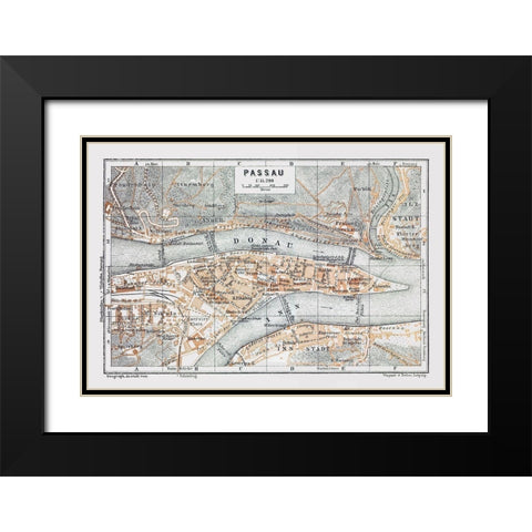 Passau Germany - Baedeker 1914 Black Modern Wood Framed Art Print with Double Matting by Baedeker