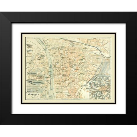 Wurzburg Germany - Baedeker 1914 Black Modern Wood Framed Art Print with Double Matting by Baedeker