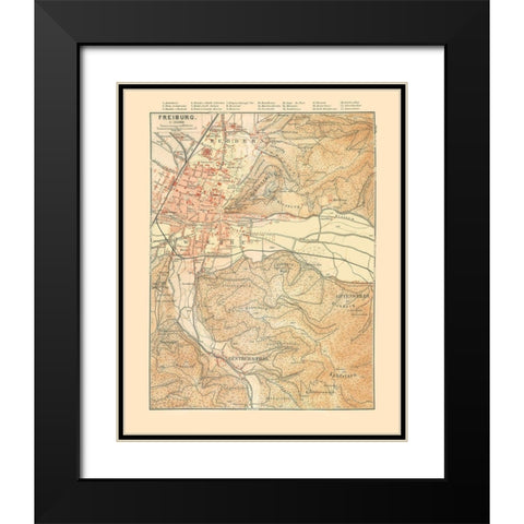 Freiburg Germany - Baedeker 1896 Black Modern Wood Framed Art Print with Double Matting by Baedeker