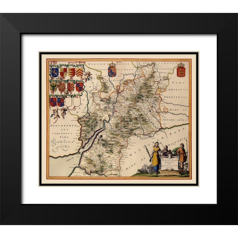 Glocestershire County England - Jansson 1646 Black Modern Wood Framed Art Print with Double Matting by Jansson