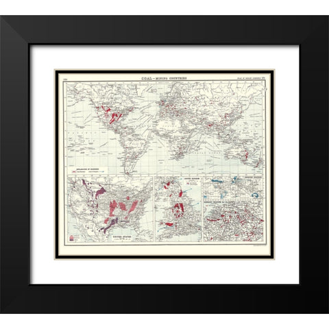 Global Coal Mining Countries - Bartholomew 1907 Black Modern Wood Framed Art Print with Double Matting by Bartholomew