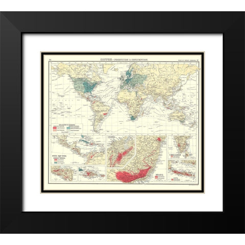 Global Coffee Production Consumption Black Modern Wood Framed Art Print with Double Matting by Bartholomew