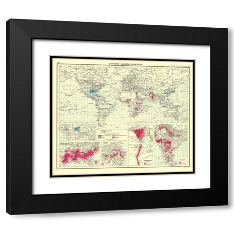 Global Cotton Growing Contries - Bartholomew 1907 Black Modern Wood Framed Art Print with Double Matting by Bartholomew