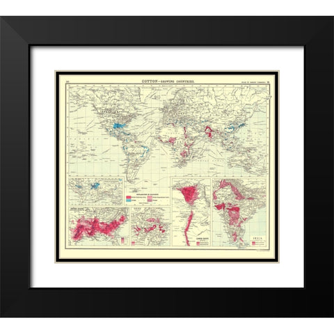 Global Cotton Growing Contries - Bartholomew 1907 Black Modern Wood Framed Art Print with Double Matting by Bartholomew