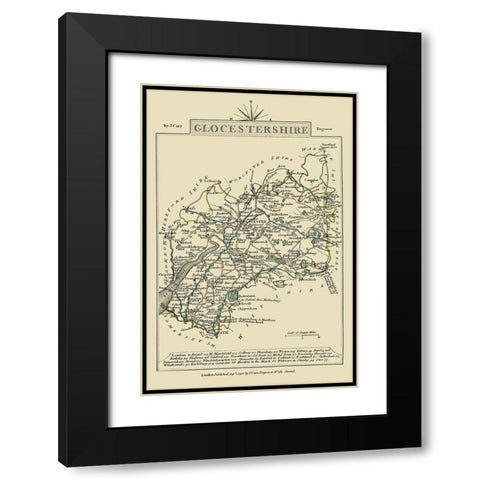 Glocestershire County England - Cary 1792 Black Modern Wood Framed Art Print with Double Matting by Cary