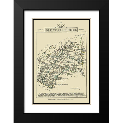 Glocestershire County England - Cary 1792 Black Modern Wood Framed Art Print with Double Matting by Cary